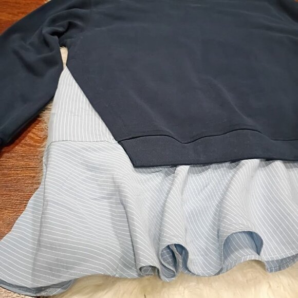 Maeve Navy Sweatshirt Dress Blue Striped Ruffle Hem Womens S Cotton Blend - Picture 6 of 11